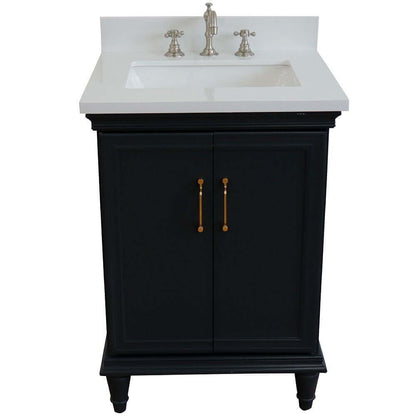 25" Single vanity in Dark Gray finish with White quartz and rectangle sink - 400800-25-DG-WER