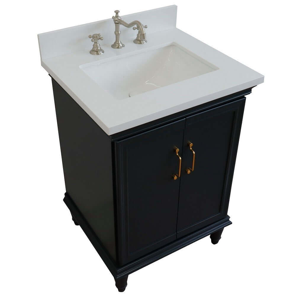 25" Single vanity in Dark Gray finish with White quartz and rectangle sink - 400800-25-DG-WER