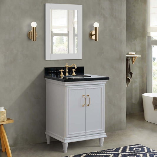 25" Single vanity in White finish with Black galaxy and oval sink - 400800-25-WH-BGO