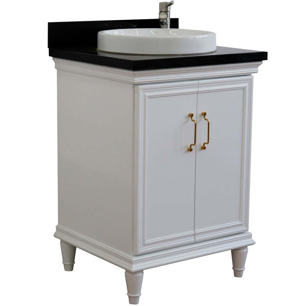 25" Single vanity in White finish with Black galaxy and round sink - 400800-25-WH-BGRD