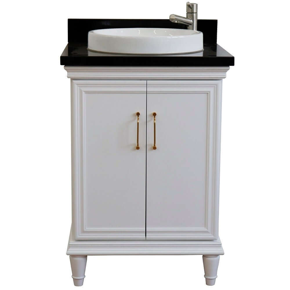 25" Single vanity in White finish with Black galaxy and round sink - 400800-25-WH-BGRD