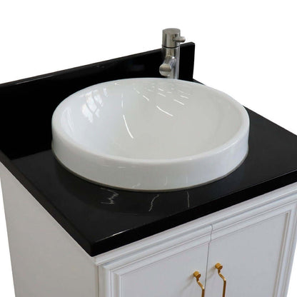 25" Single vanity in White finish with Black galaxy and round sink - 400800-25-WH-BGRD