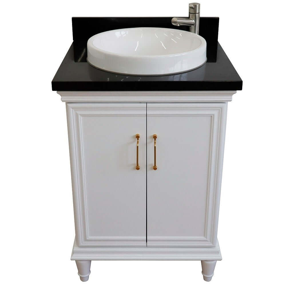 25" Single vanity in White finish with Black galaxy and round sink - 400800-25-WH-BGRD