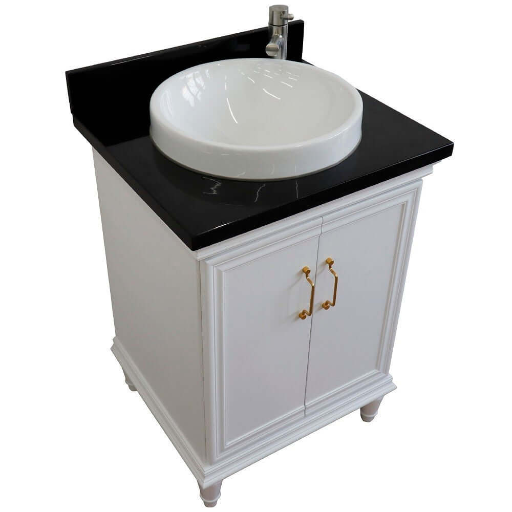 25" Single vanity in White finish with Black galaxy and round sink - 400800-25-WH-BGRD