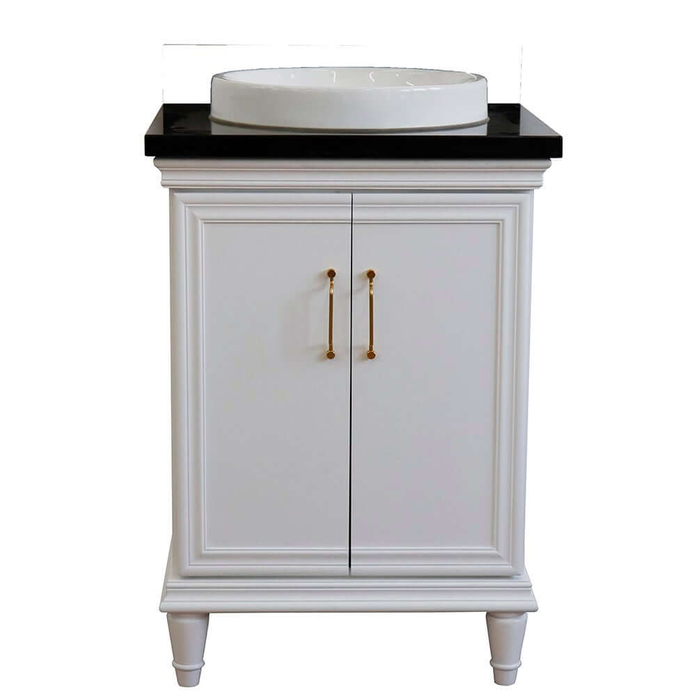 25" Single vanity in White finish with Black galaxy and round sink - 400800-25-WH-BGRD