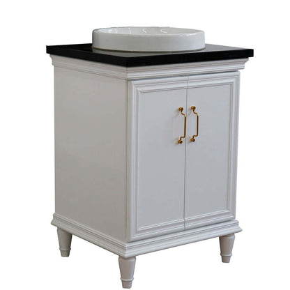 25" Single vanity in White finish with Black galaxy and round sink - 400800-25-WH-BGRD