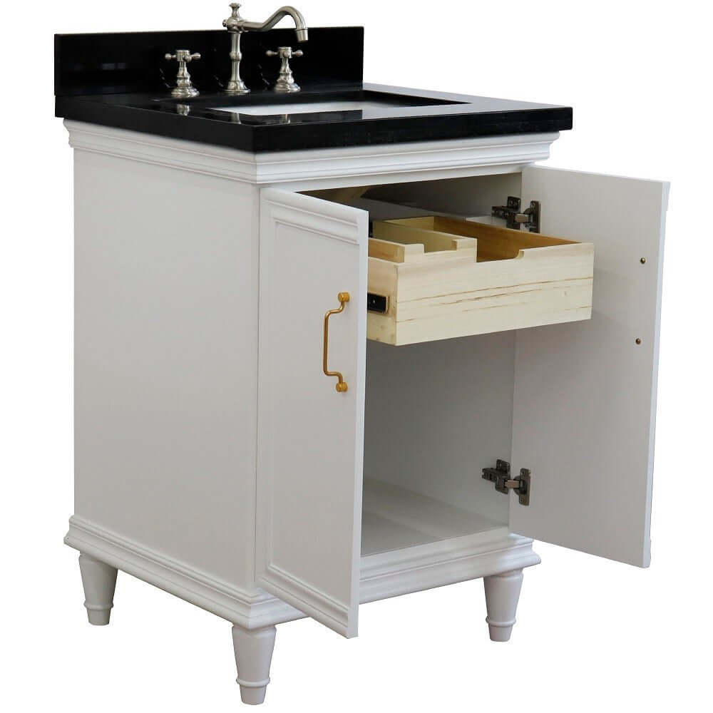 25" Single vanity in White finish with Black galaxy and rectangle sink - 400800-25-WH-BGR