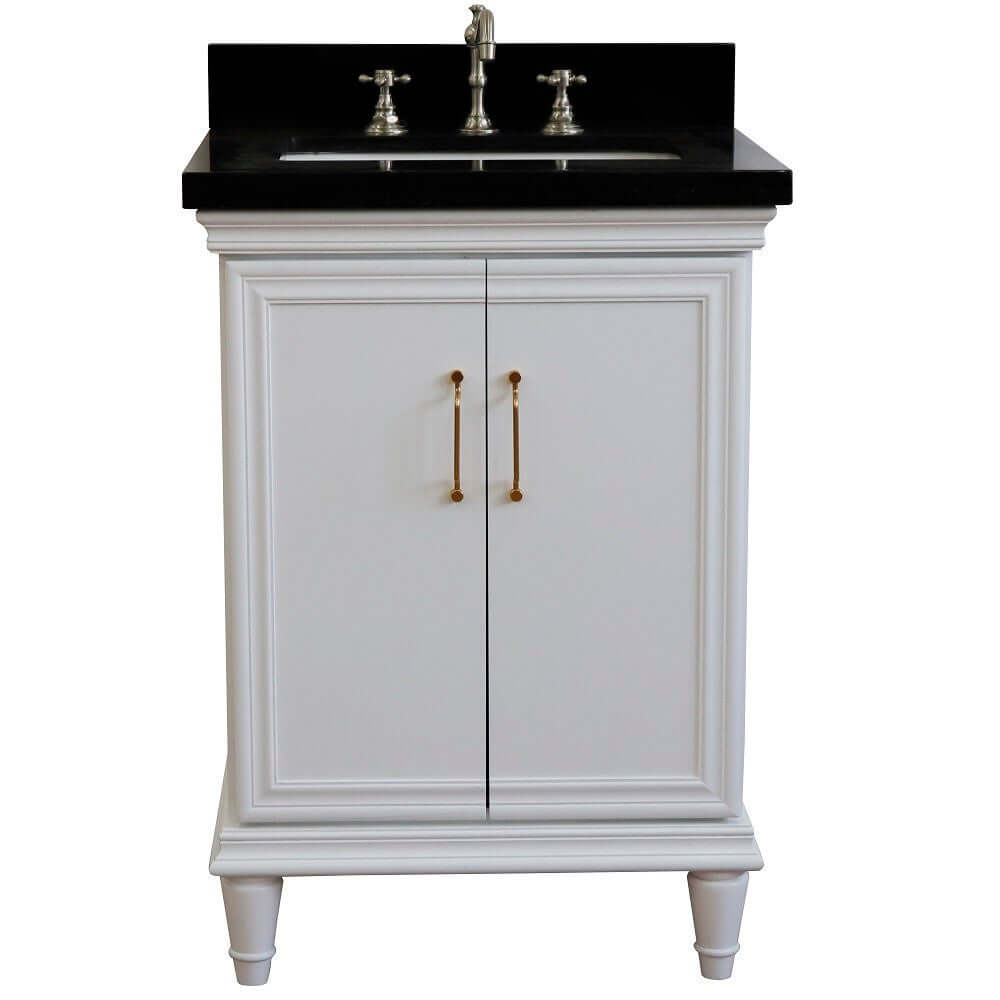 25" Single vanity in White finish with Black galaxy and rectangle sink - 400800-25-WH-BGR