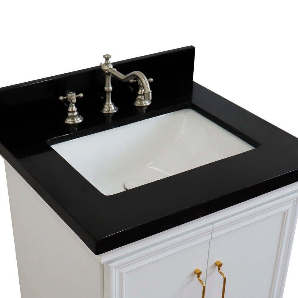 25" Single vanity in White finish with Black galaxy and rectangle sink - 400800-25-WH-BGR