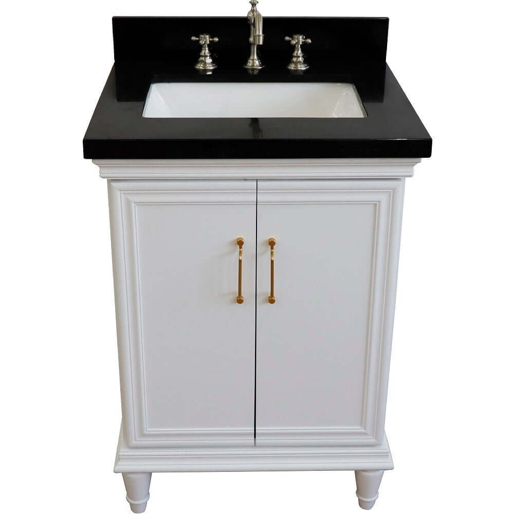 25" Single vanity in White finish with Black galaxy and rectangle sink - 400800-25-WH-BGR