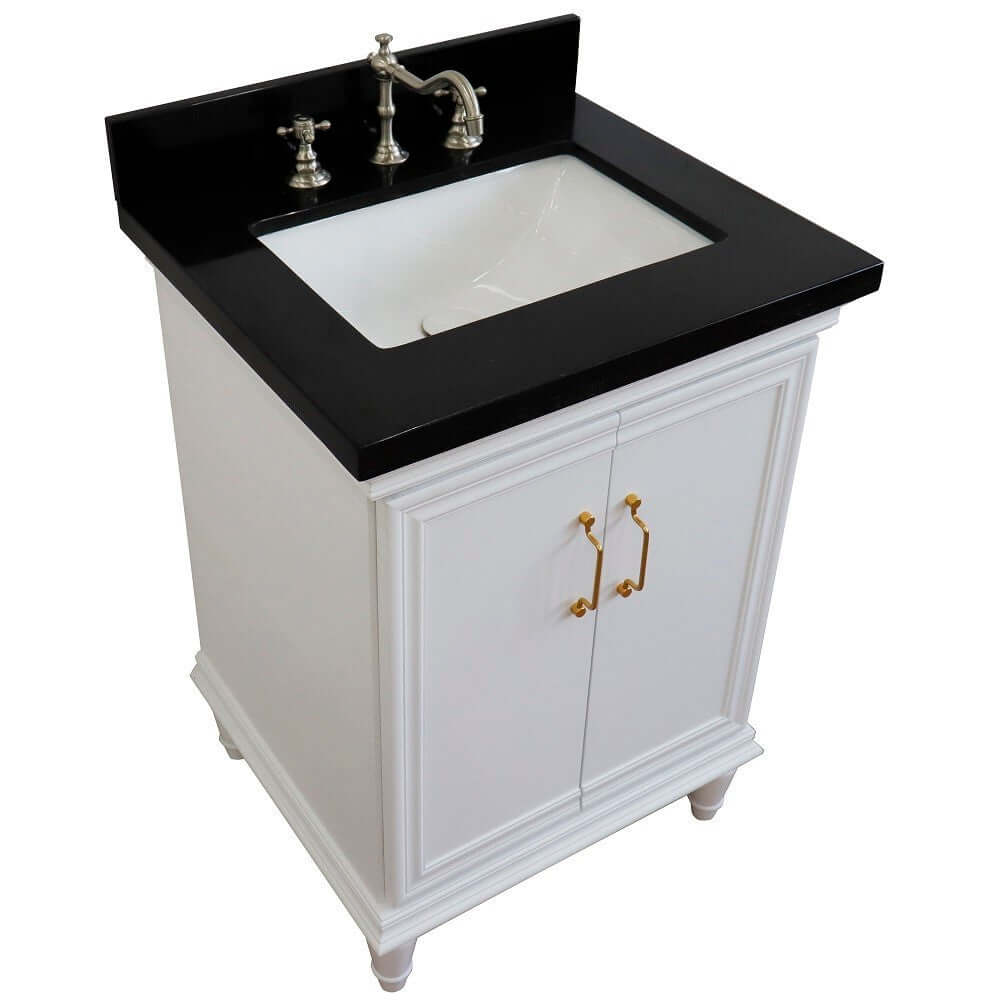 25" Single vanity in White finish with Black galaxy and rectangle sink - 400800-25-WH-BGR