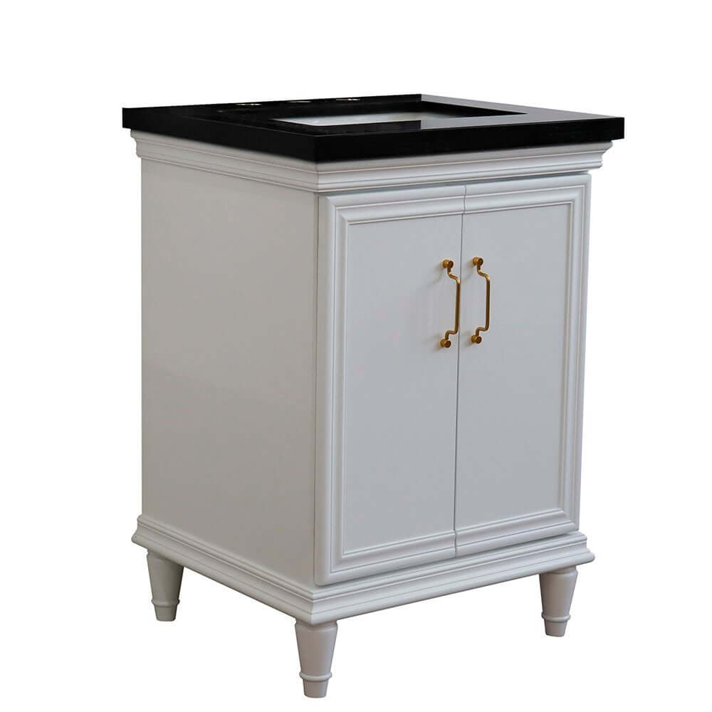 25" Single vanity in White finish with Black galaxy and rectangle sink - 400800-25-WH-BGR