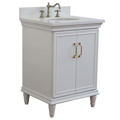 25" Single vanity in White finish with White quartz and oval sink - 400800-25-WH-WEO