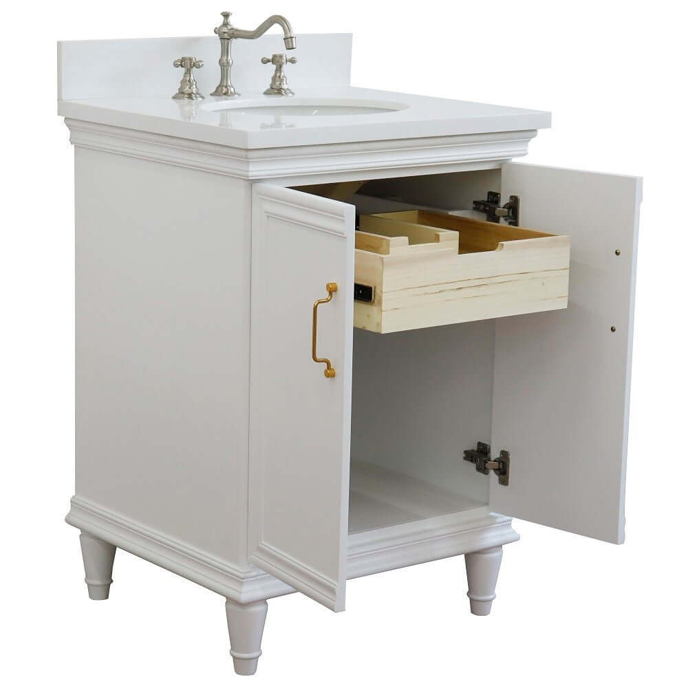 25" Single vanity in White finish with White quartz and oval sink - 400800-25-WH-WEO