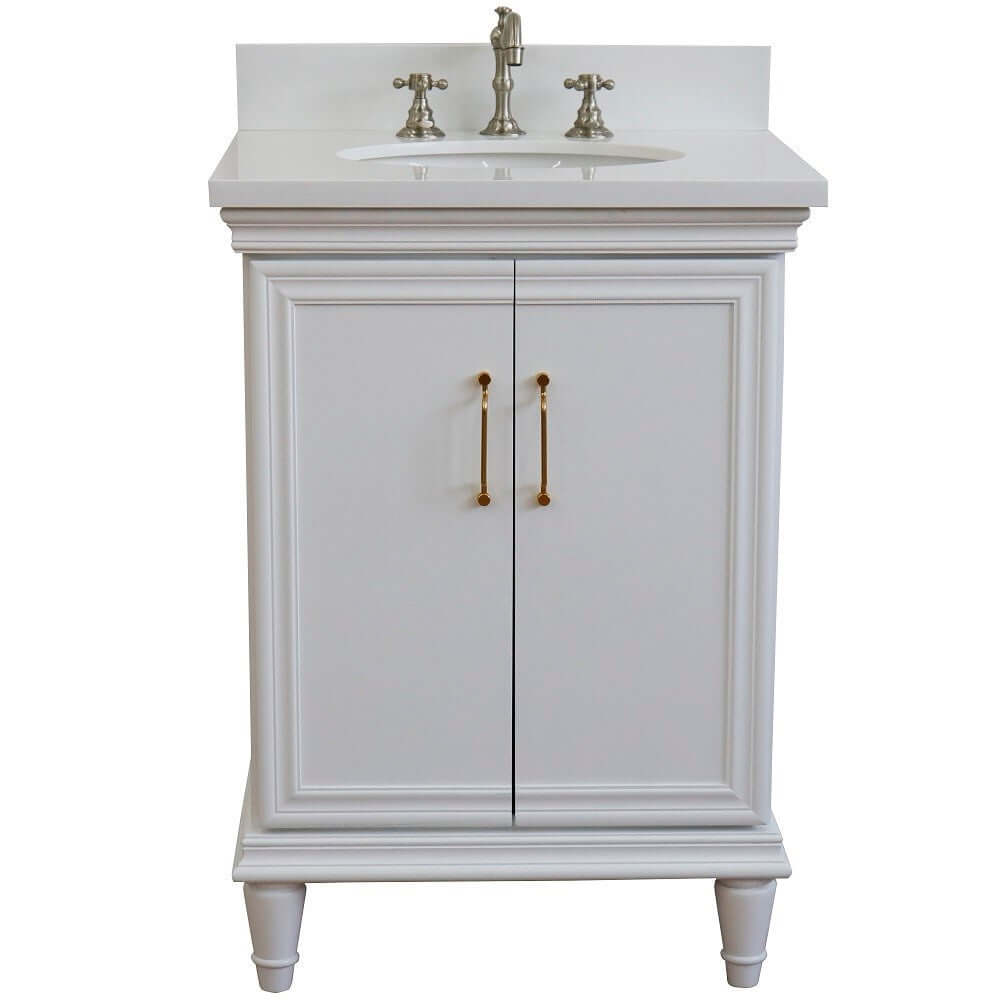 25" Single vanity in White finish with White quartz and oval sink - 400800-25-WH-WEO