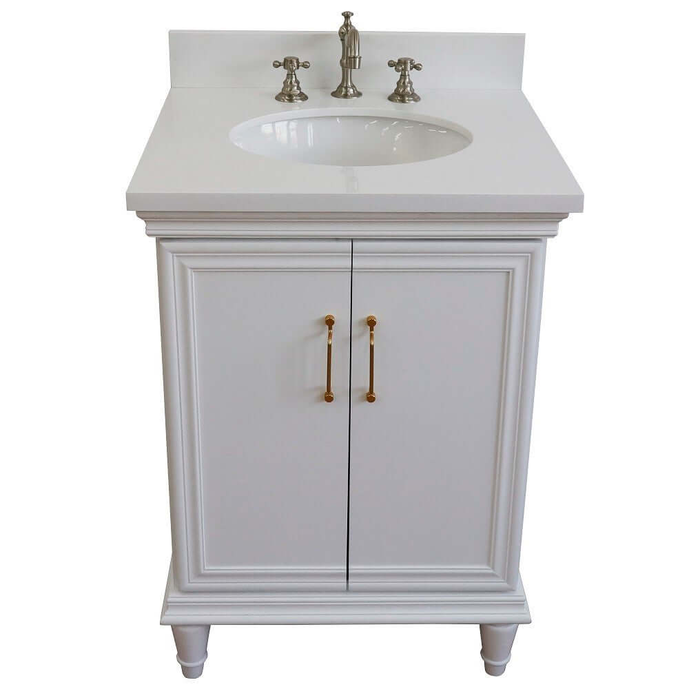 25" Single vanity in White finish with White quartz and oval sink - 400800-25-WH-WEO