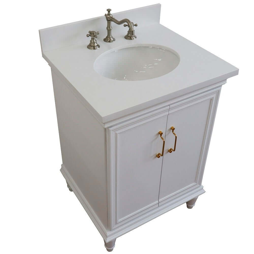 25" Single vanity in White finish with White quartz and oval sink - 400800-25-WH-WEO