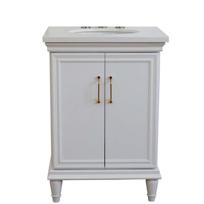 25" Single vanity in White finish with White quartz and oval sink - 400800-25-WH-WEO