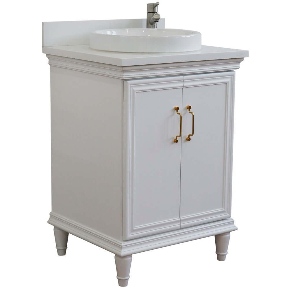 25" Single vanity in White finish with White quartz and round sink - 400800-25-WH-WERD