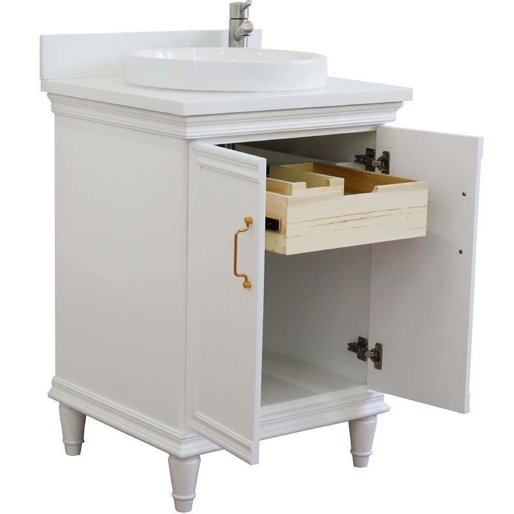 25" Single vanity in White finish with White quartz and round sink - 400800-25-WH-WERD