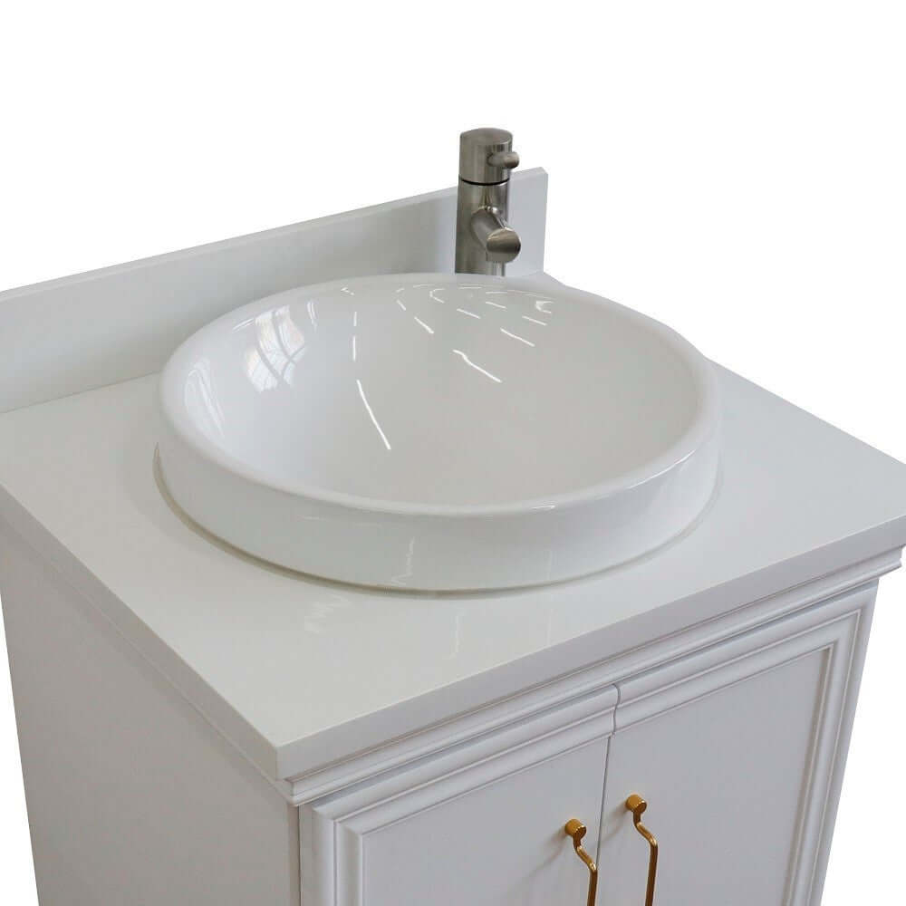 25" Single vanity in White finish with White quartz and round sink - 400800-25-WH-WERD