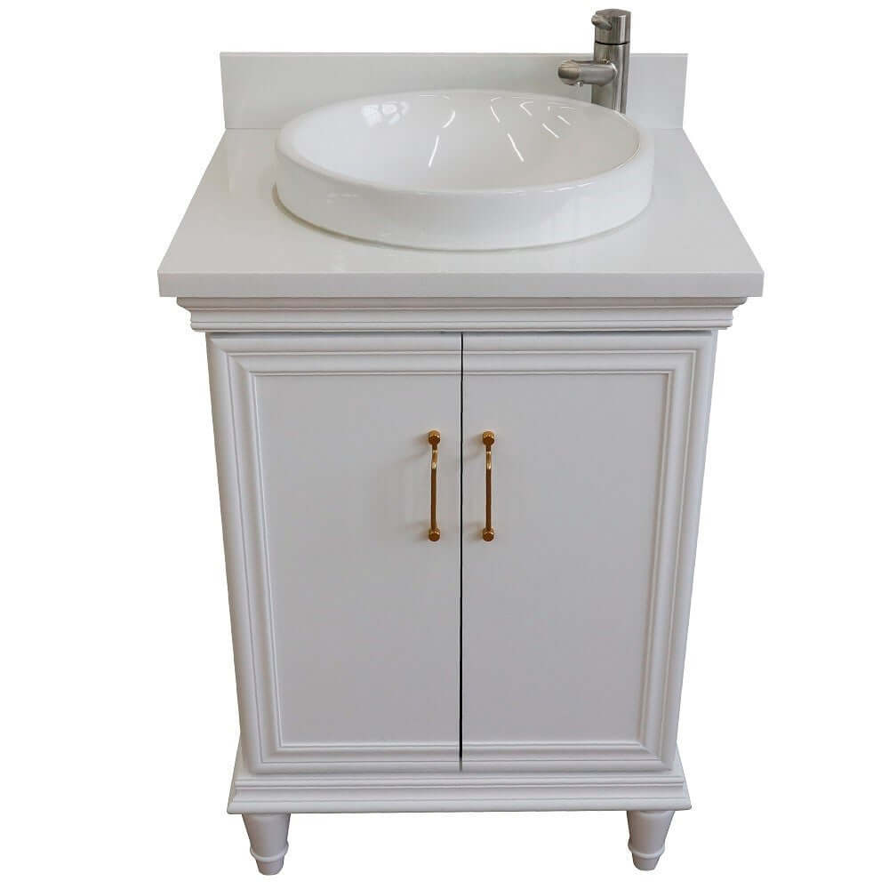 25" Single vanity in White finish with White quartz and round sink - 400800-25-WH-WERD