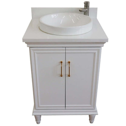 25" Single vanity in White finish with White quartz and round sink - 400800-25-WH-WERD