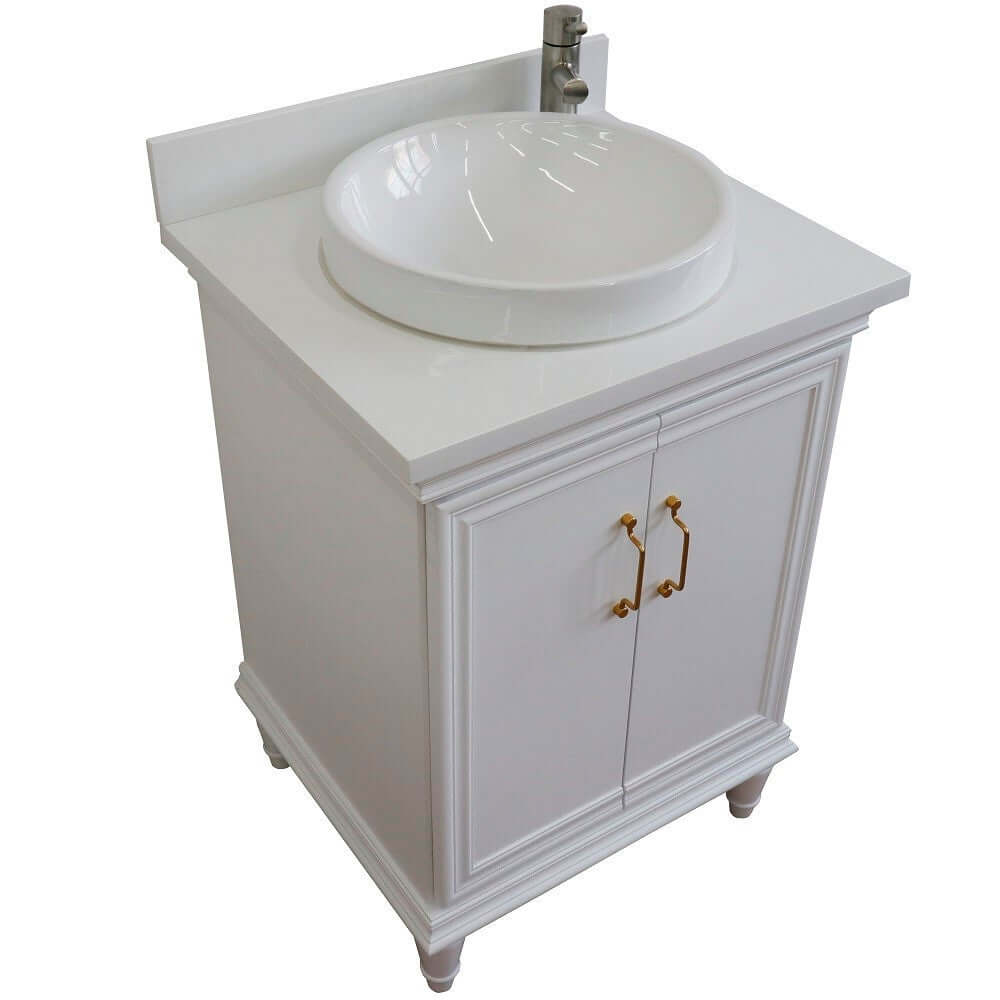 25" Single vanity in White finish with White quartz and round sink - 400800-25-WH-WERD