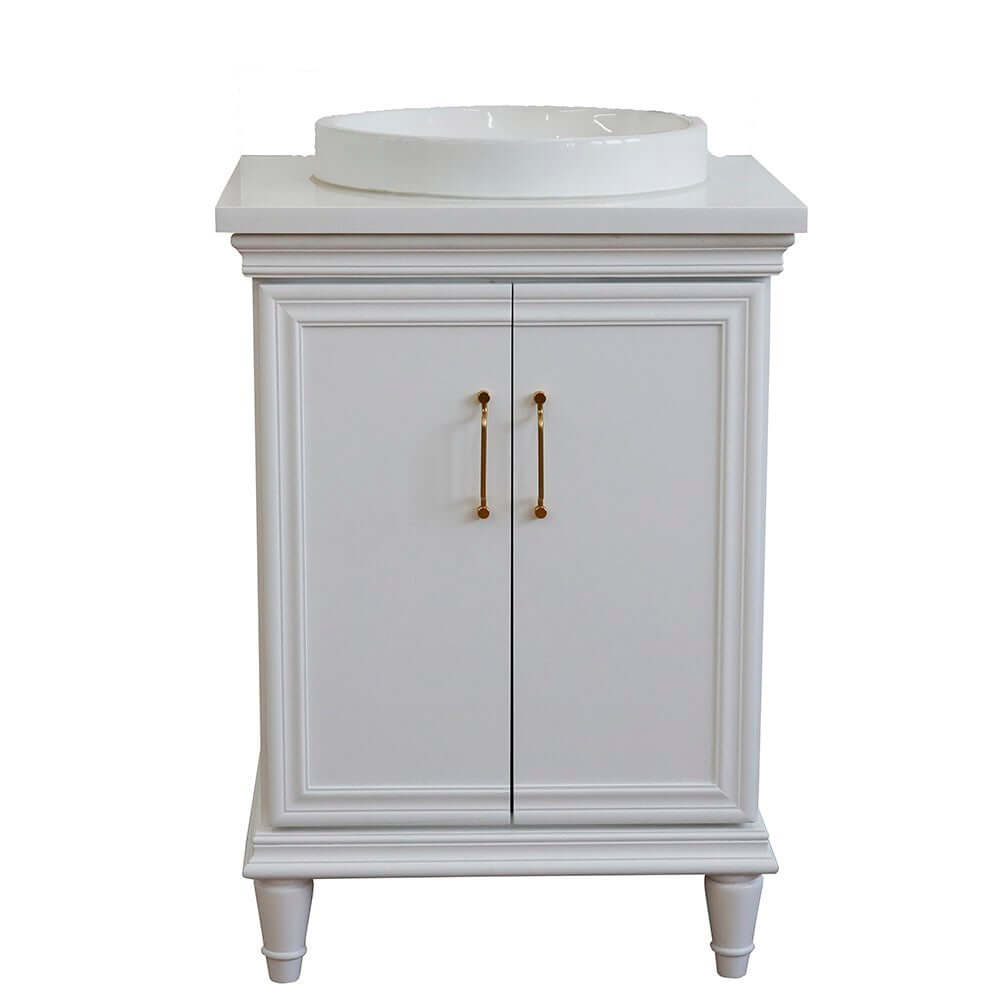 25" Single vanity in White finish with White quartz and round sink - 400800-25-WH-WERD