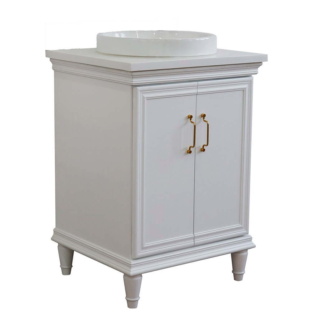 25" Single vanity in White finish with White quartz and round sink - 400800-25-WH-WERD