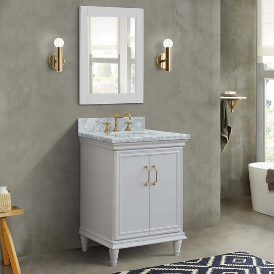 25" Single vanity in White finish with White Carrara and oval sink - 400800-25-WH-WMO