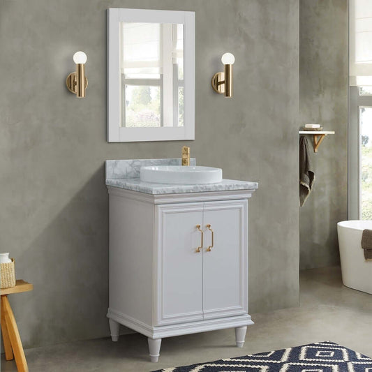 25" Single vanity in White finish with White Carrara and round sink - 400800-25-WH-WMRD