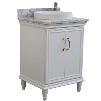 25" Single vanity in White finish with White Carrara and round sink - 400800-25-WH-WMRD