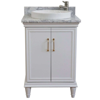 25" Single vanity in White finish with White Carrara and round sink - 400800-25-WH-WMRD