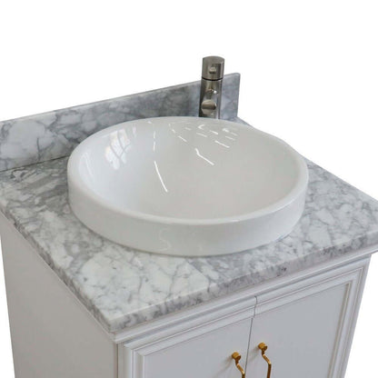 25" Single vanity in White finish with White Carrara and round sink - 400800-25-WH-WMRD