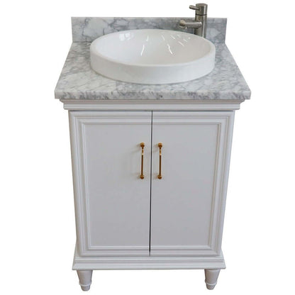 25" Single vanity in White finish with White Carrara and round sink - 400800-25-WH-WMRD