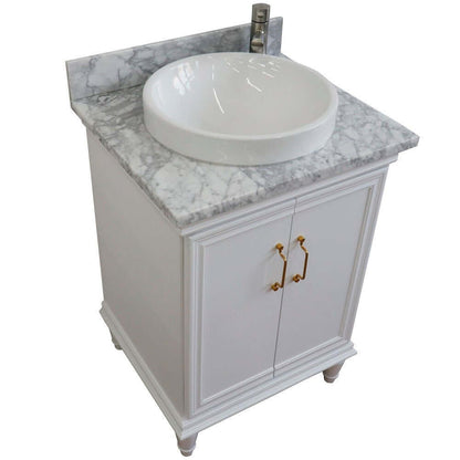 25" Single vanity in White finish with White Carrara and round sink - 400800-25-WH-WMRD