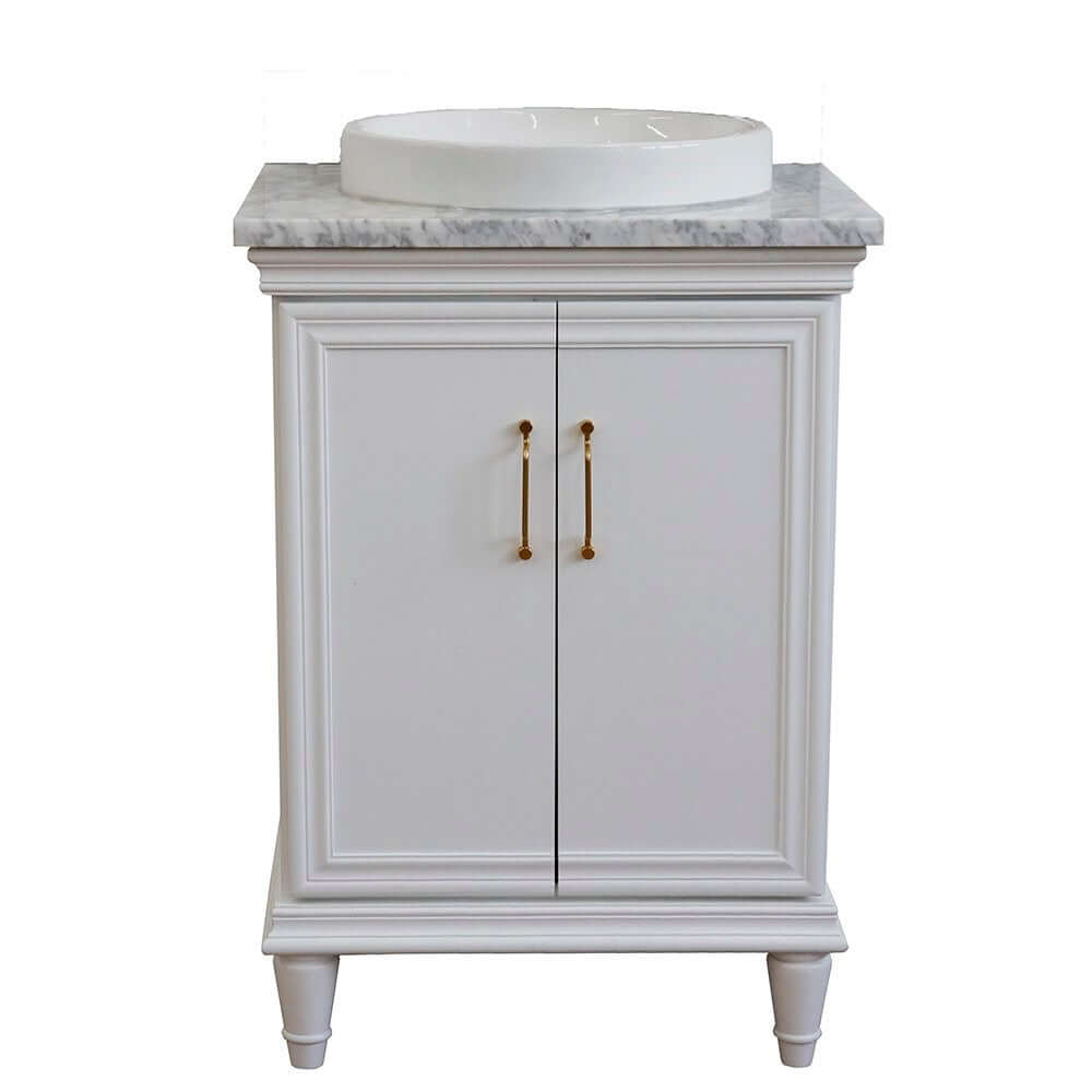 25" Single vanity in White finish with White Carrara and round sink - 400800-25-WH-WMRD