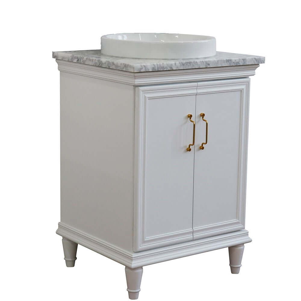 25" Single vanity in White finish with White Carrara and round sink - 400800-25-WH-WMRD