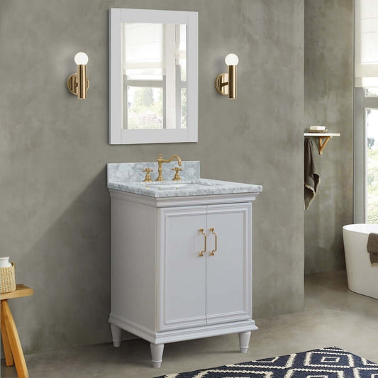 25" Single vanity in White finish with White Carrara and rectangle sink - 400800-25-WH-WMR