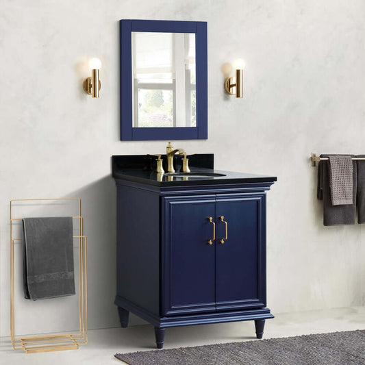 31" Single vanity in Blue finish with Black galaxy and oval sink - 400800-31-BU-BGO