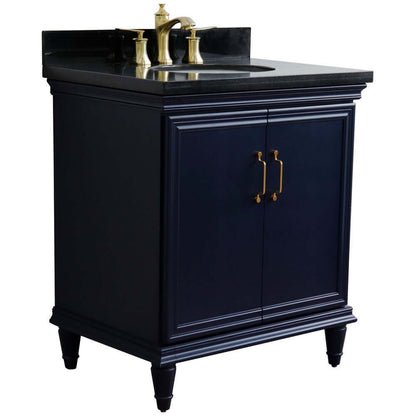 31" Single vanity in Blue finish with Black galaxy and oval sink - 400800-31-BU-BGO