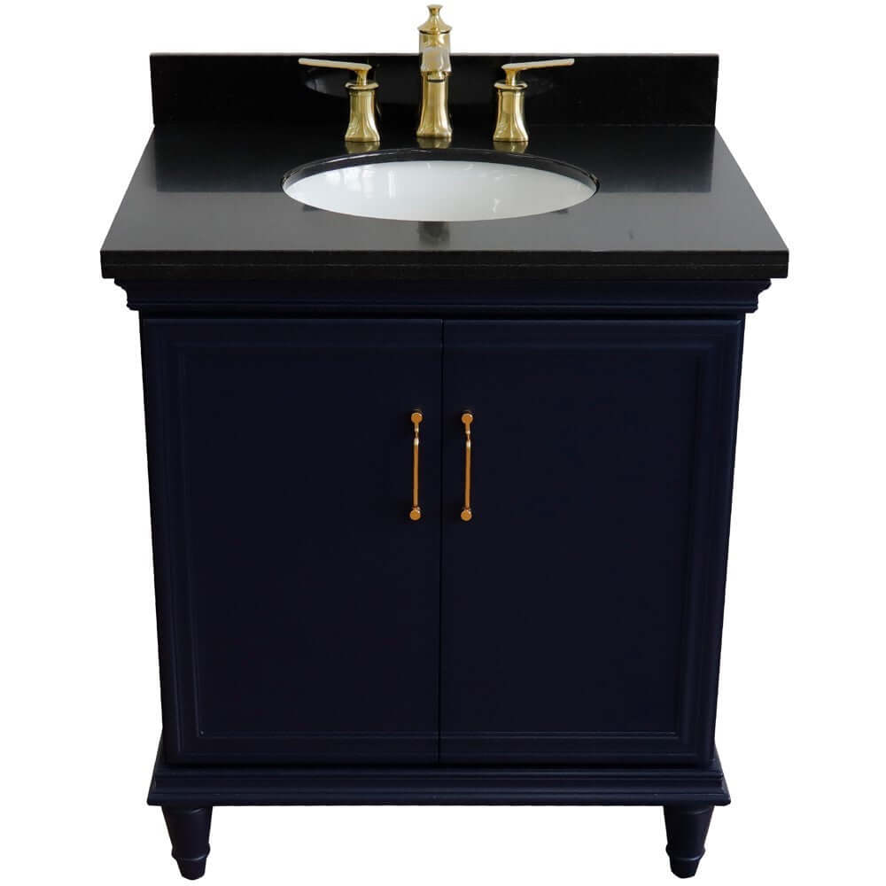 31" Single vanity in Blue finish with Black galaxy and oval sink - 400800-31-BU-BGO