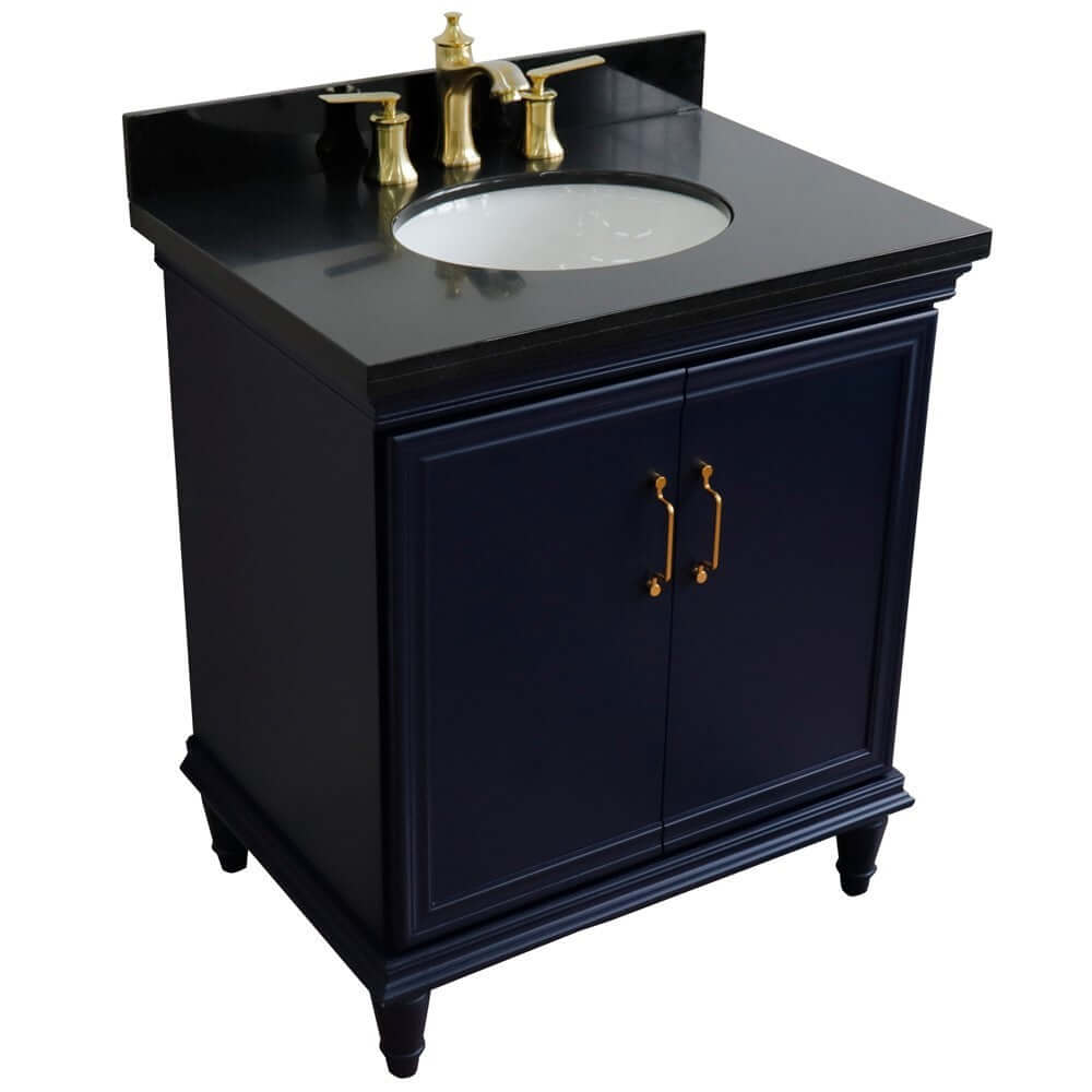 31" Single vanity in Blue finish with Black galaxy and oval sink - 400800-31-BU-BGO