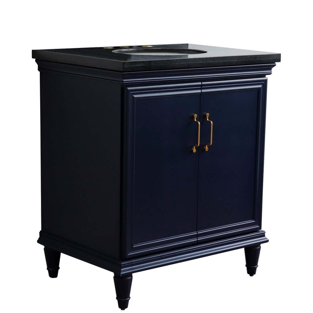 31" Single vanity in Blue finish with Black galaxy and oval sink - 400800-31-BU-BGO