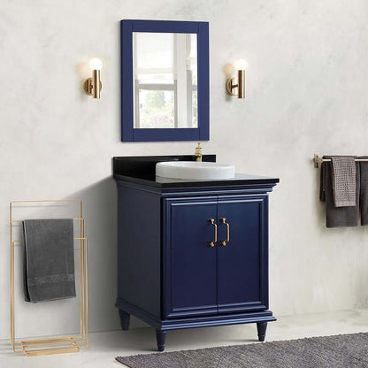 31" Single vanity in Blue finish with Black galaxy and round sink - 400800-31-BU-BGRD