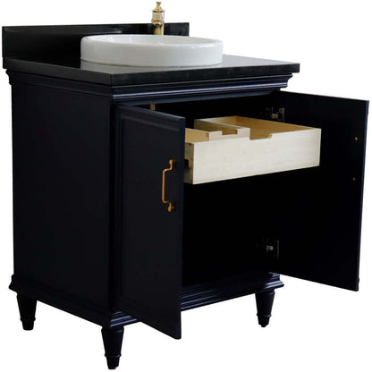 31" Single vanity in Blue finish with Black galaxy and round sink - 400800-31-BU-BGRD