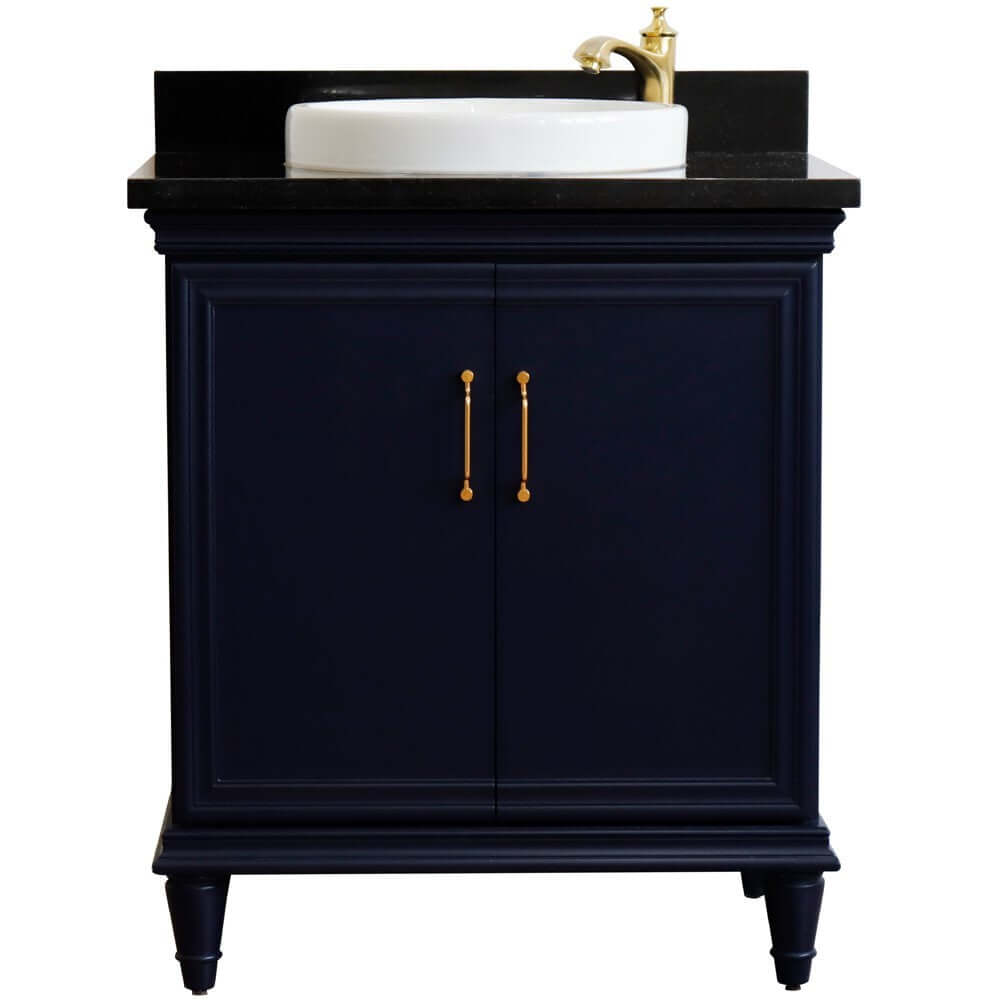 31" Single vanity in Blue finish with Black galaxy and round sink - 400800-31-BU-BGRD