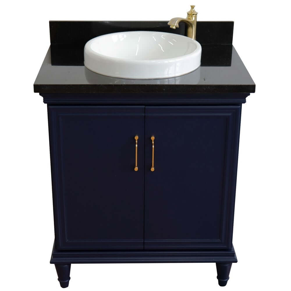 31" Single vanity in Blue finish with Black galaxy and round sink - 400800-31-BU-BGRD