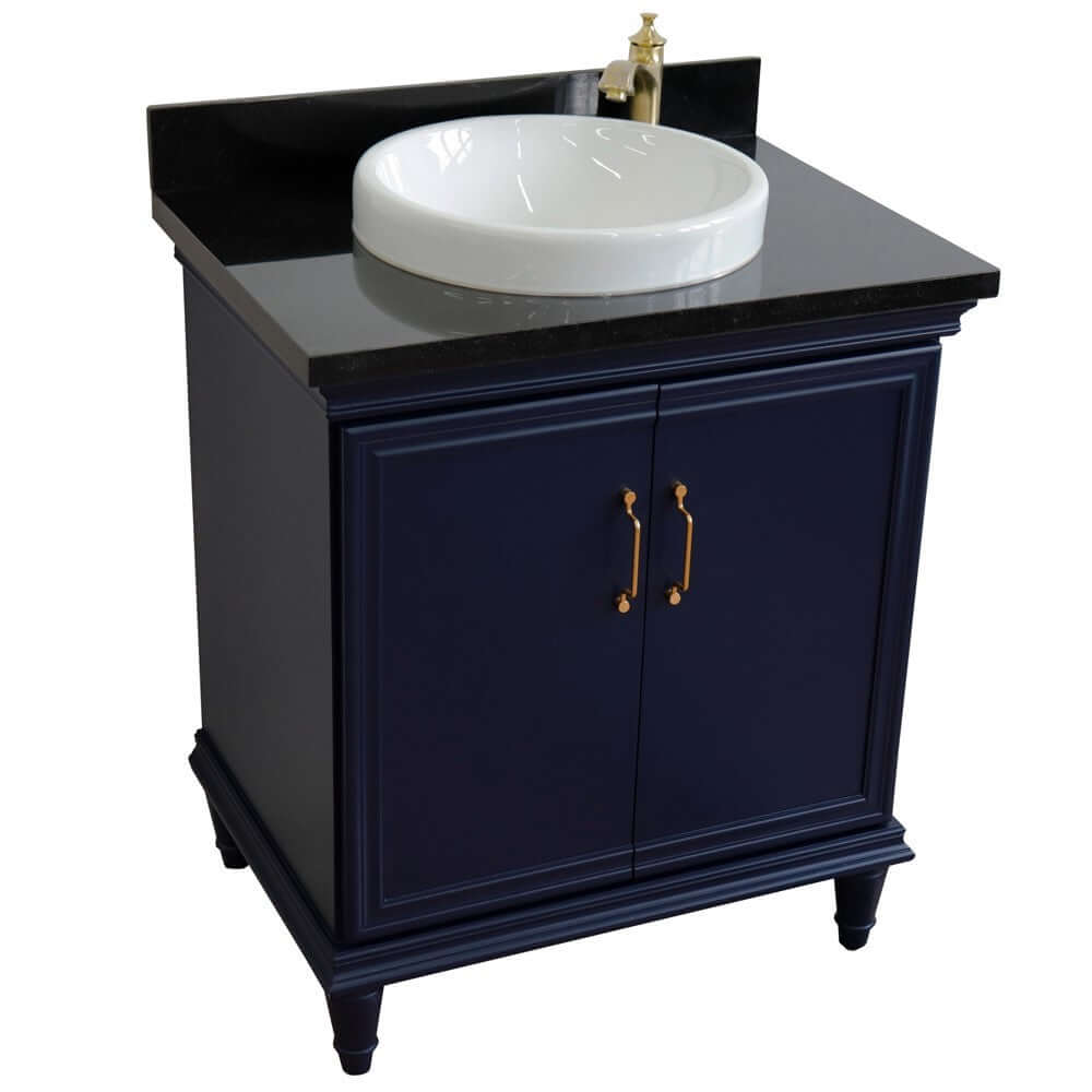 31" Single vanity in Blue finish with Black galaxy and round sink - 400800-31-BU-BGRD